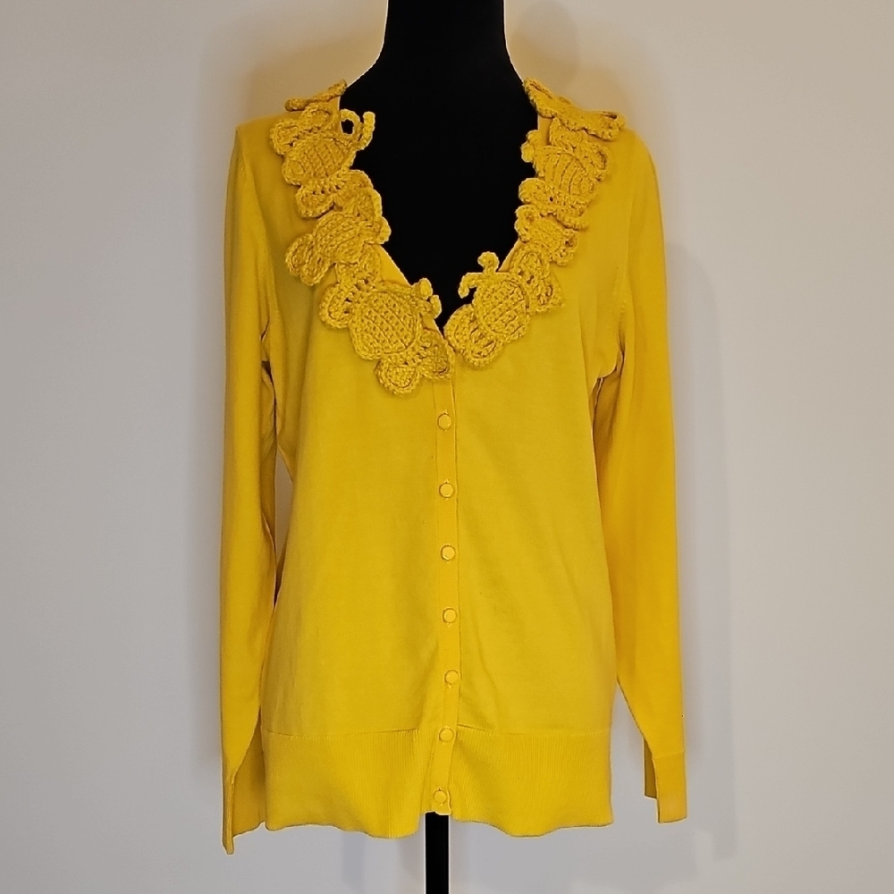 Anthropologie Moth Abuzz Bee Cardigan Sweater, Crochet Bumblebees, Yellow, Large - Picture 1 of 8